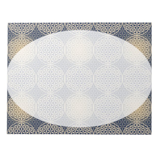 Bloc-note Fleur de vie - motif de timbre - sable bleu (Devant)