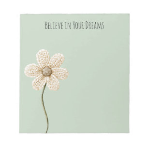 Bloc-note Fleur en Faux Tricot Vert Menthe Crème