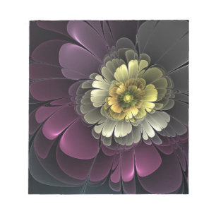 Bloc-note Fleur fractale grise de pourpre moderne abstraite
