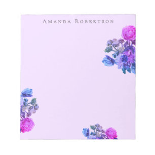Bloc-note Fleur personnalisée aquarelle lavande bleu rose fl