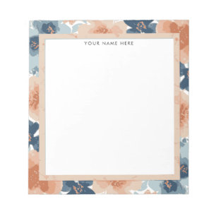 Bloc-note Fleurs abstraites bleues, pêche, orange