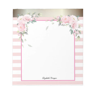 Bloc-note Fleurs aquarelles élégantes rayées de rose