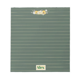 Bloc-note Fleurs aquarelles modernes et fond vert