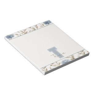 Bloc-note Fleurs Brunes Bleues Crème Monogramme Initial Nom
