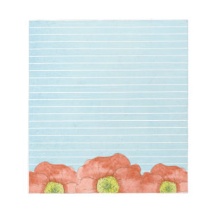 Bloc-note Fleurs d'aquarelle de pavot orange bleu clair