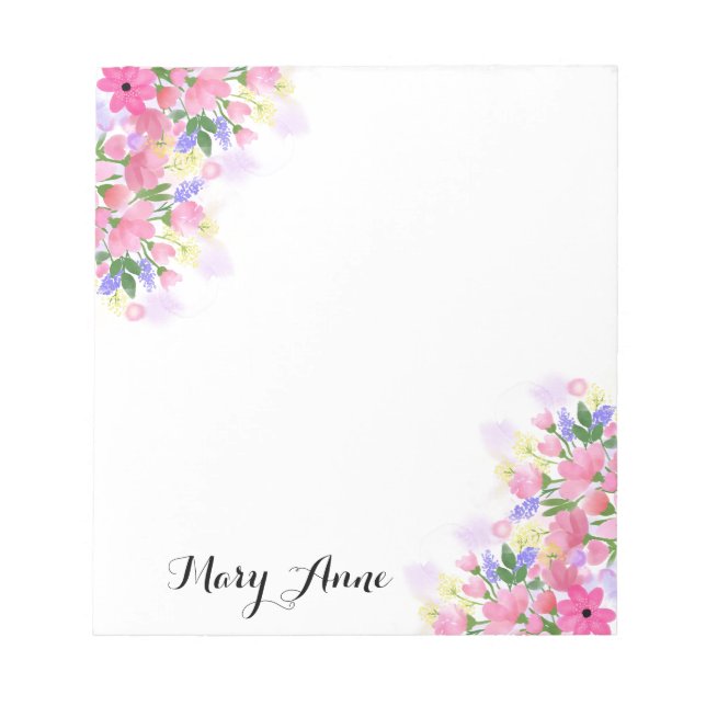Bloc-note Fleurs d'aquarelle rose pâle Personnalisées (Devant)