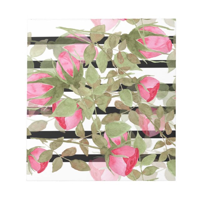 Bloc-note Fleurs d'aquarelle rose rose roses romes florales (Devant)