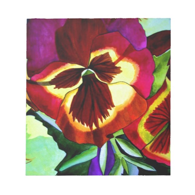 Bloc-note Fleurs de pensée aquarelle art original (Devant)