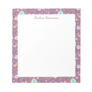 Bloc-note Fleurs d'oiseaux élégantes Motif Mauve Personnalis