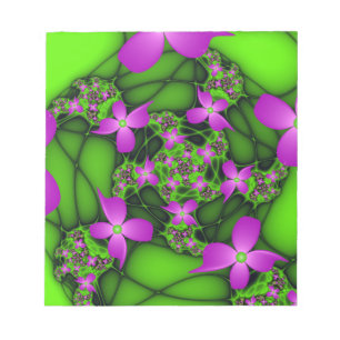 Bloc-note Fleurs fractales abstraites modernes rose vert néo