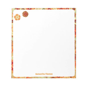 Bloc-note Fleurs Hippie super Retro Orange Nom personnalisé