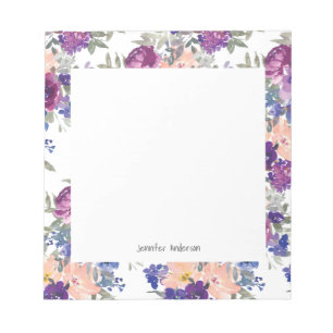Bloc-note Fleurs modernes Personnaliser Nom Mauve Pêche Bleu