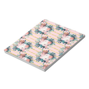 Bloc-note Fleurs roses Peinture Or Grilles Girly Design