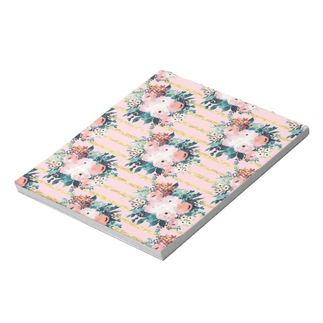 Bloc-note Fleurs roses Peinture Or Grilles Girly Design (Tourné)