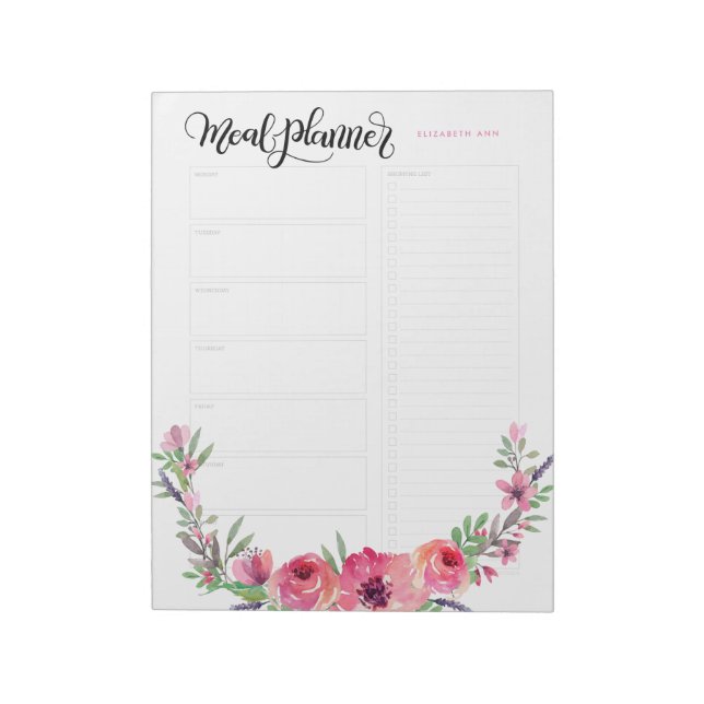 Bloc-note Fleurs roses personnalisées du planificateur de re (Tourné)