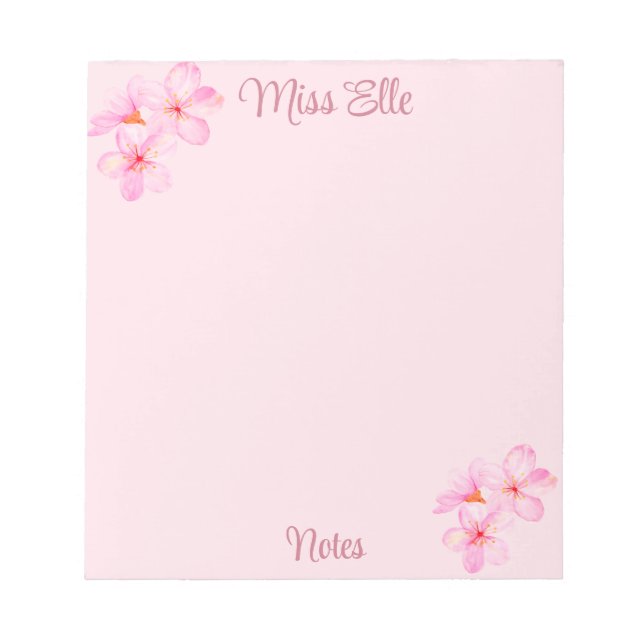 Bloc-note Fleurs roses pour filles sur mesure  (Devant)