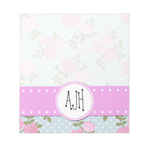 Bloc-note Fleurs roses, Roses, Fleurs Aquarelles, Monogramme