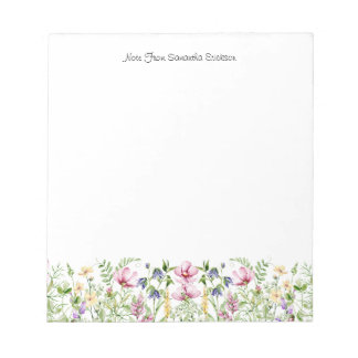Bloc-note Fleurs sauvages floraux Nom et message personnalis