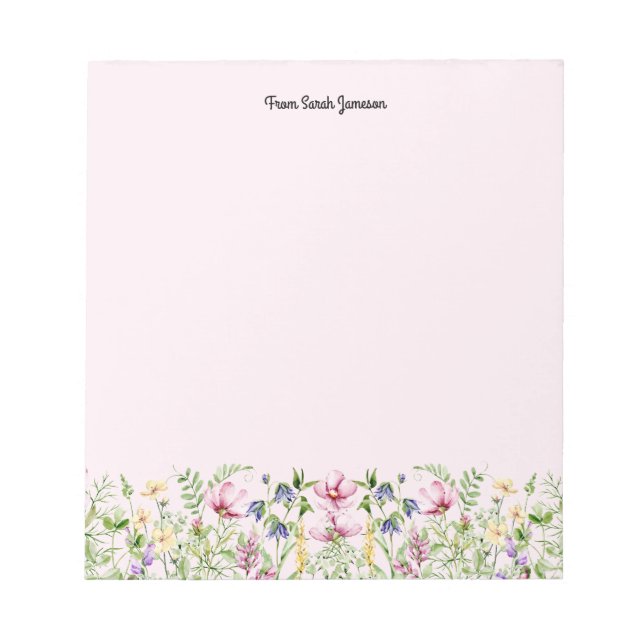 Bloc-note Fleurs sauvages floraux rose et jaune personnalisé (Devant)