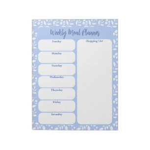 Bloc-note Floral Blanc clair Planificateur de repas hebdomad