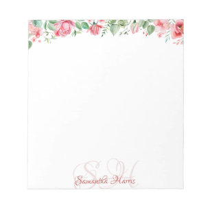Bloc-note Floral Moderne Fleurs Monogrammes Nom personnalisé