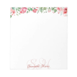 Bloc-note Floral Moderne Fleurs Monogrammes Nom personnalisé