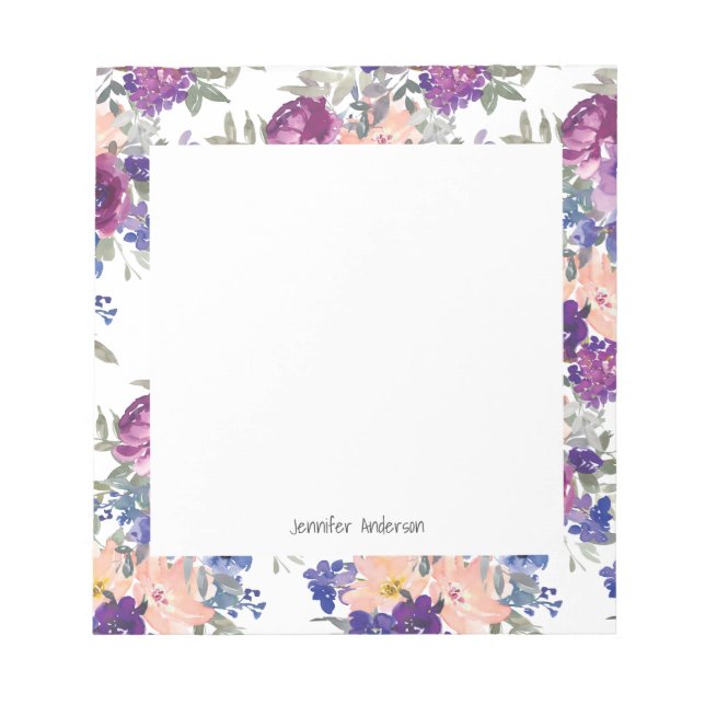 Bloc-note Floral moderne Personnaliser Nom Mauve Peach Blue (Devant)
