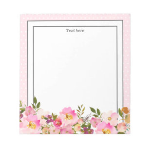 Bloc-note Floral Monogramme initial, fleur aquarelle