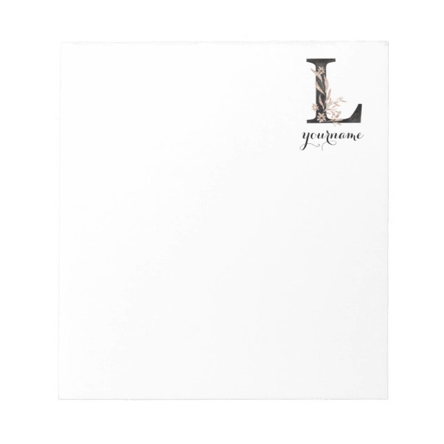 Bloc-note Floral Monogramme L Flora d'or noir (Devant)