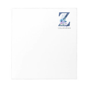 Bloc-note Floral Monogramme Z Floraison Bleue Hiver
