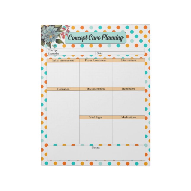 Bloc-note Floral Orange n Bleu _ Concept Care Planning (Tourné)