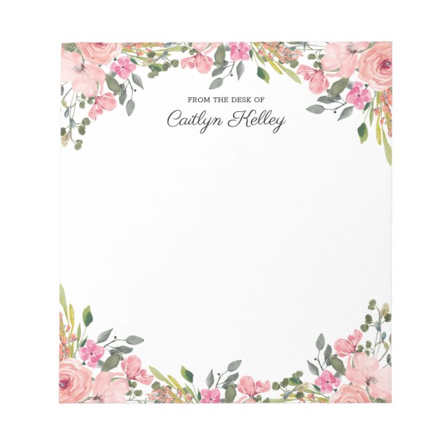 Bloc-note Floral rose du bureau de, Personnalisé (Devant)
