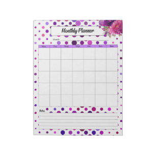 Bloc-note Floral violet Pois _ Planificateur mensuel