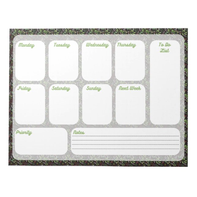 Bloc-note Floral Weekly Planner Notepad | Organize Your Week (Devant)