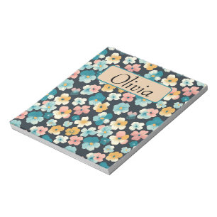 Bloc-note Flore vintage en bleu et jaune