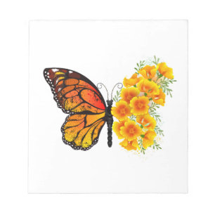 Bloc-note Flower Butterfly with Yellow California Poppy
