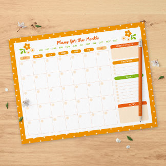 Bloc-note Flower Polka Dots Monthly Sunday Start Planner