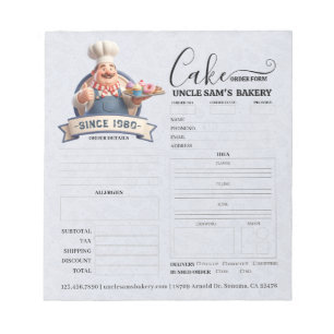Bloc-note Formulaire de commande de boulangerie pâtisserie c