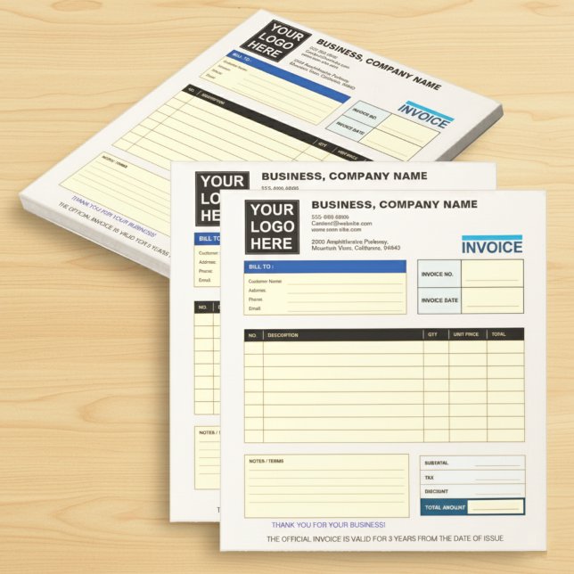 Bloc-note Formulaire de commande de facture commerciale avec (Business Invoice Order Form Logo Notepad)