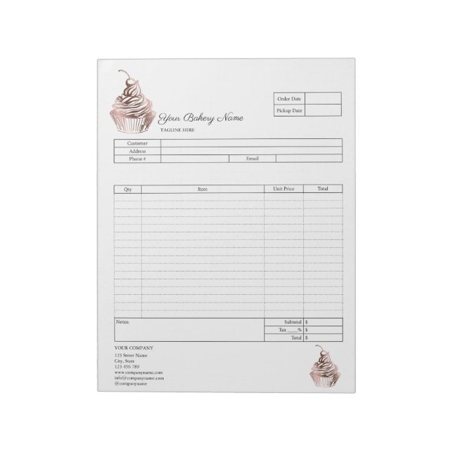 Bloc-note Formulaire de commande de facture de boulangerie d (Tourné)