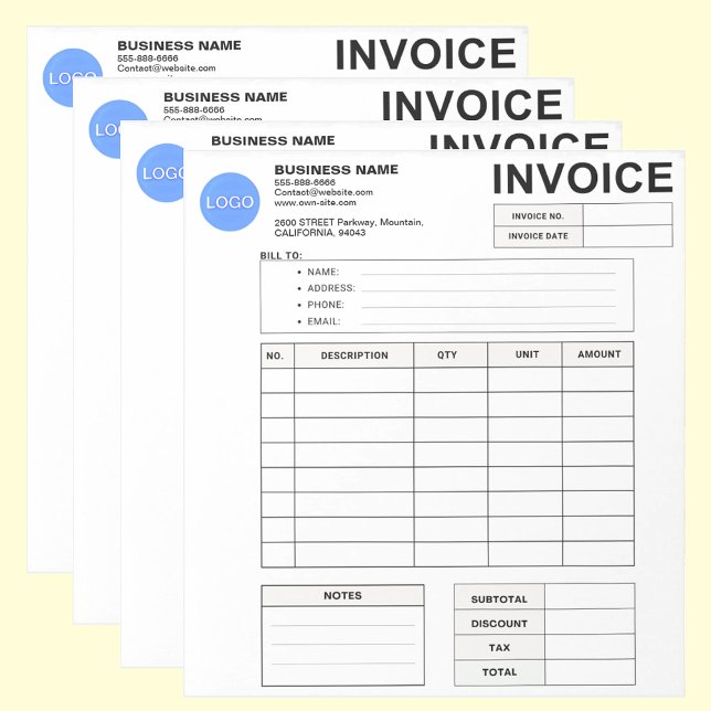 Bloc-note Formulaire de commande de facture & Logo personnal (invoice sales receipt)
