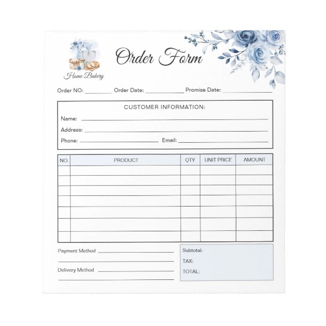 Bloc-note Formulaire de commande de pain au levain Blue Mixe (Devant)