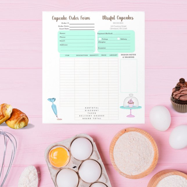 Bloc-note Formulaire de commande de pâtisserie Cupcake Cooki (Créateur téléchargé)