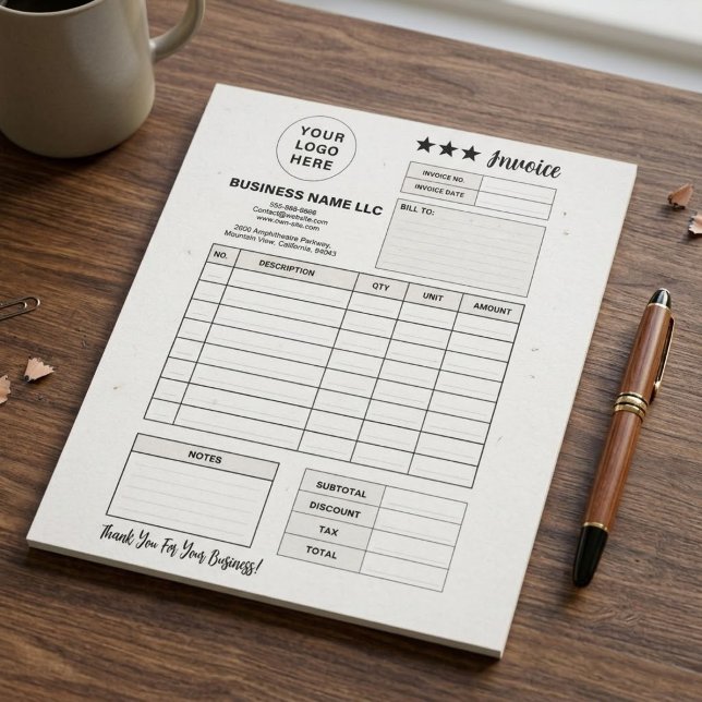 Bloc-note Formulaire de commande imprimable, Facture avec lo (custom blank invoice form template)