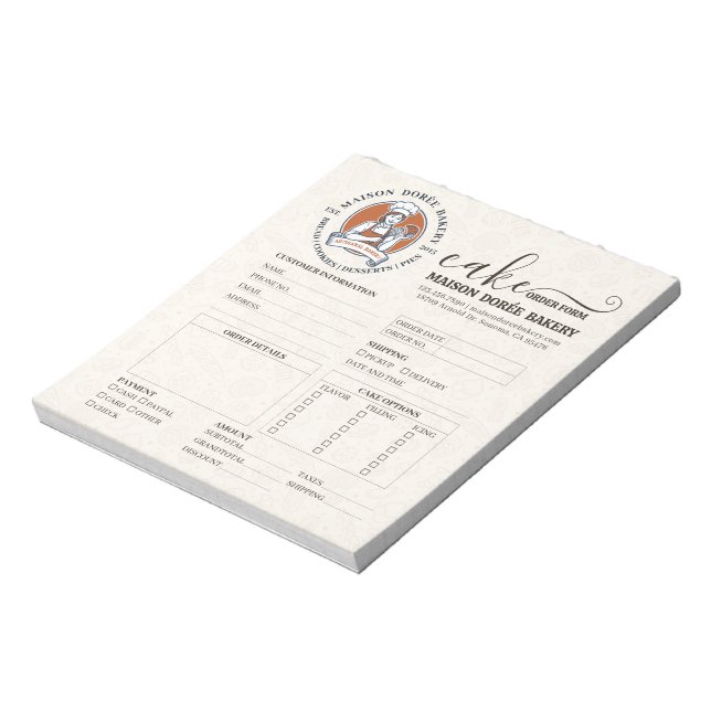 Bloc-note Formulaire de commande pour pâtissier en boulanger (Tourné)