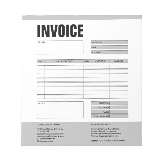 Bloc-note Formulaire de facture devis d'entreprise Ajouter u (Devant)