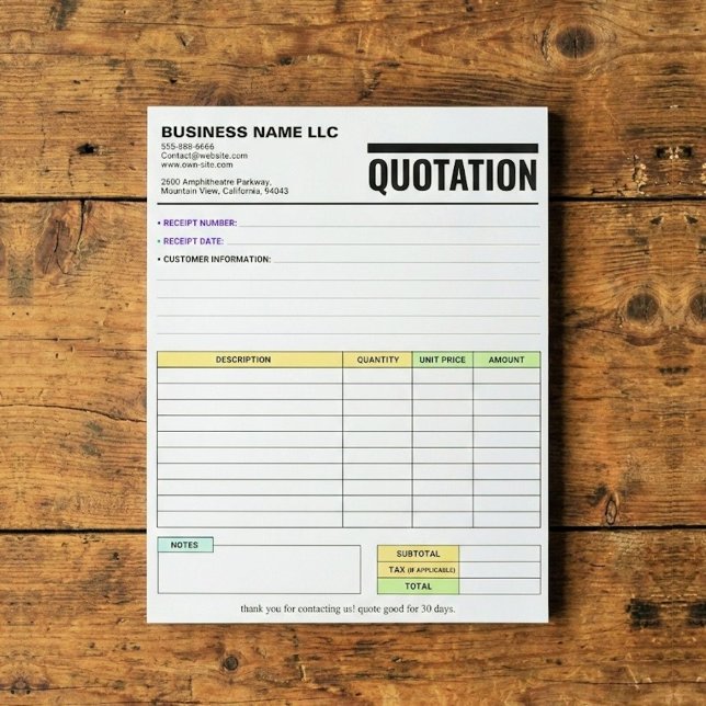 Bloc-note Formulaire de facture / Reçu de vente | Devis d'en (company quote Invoice form / office Sales Order Receipt | Business Quotation pad
)