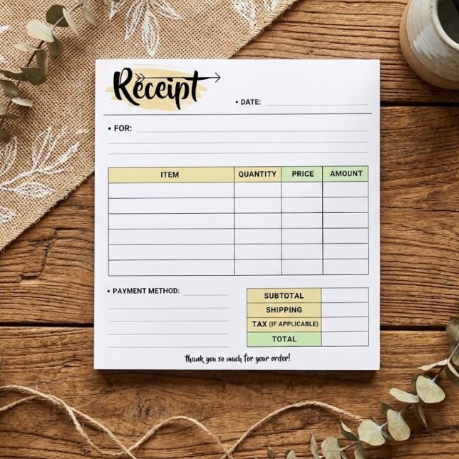 Bloc-note Formulaire de réception de commande Merci | Factur (Thank you message to customer for receipt purchase)