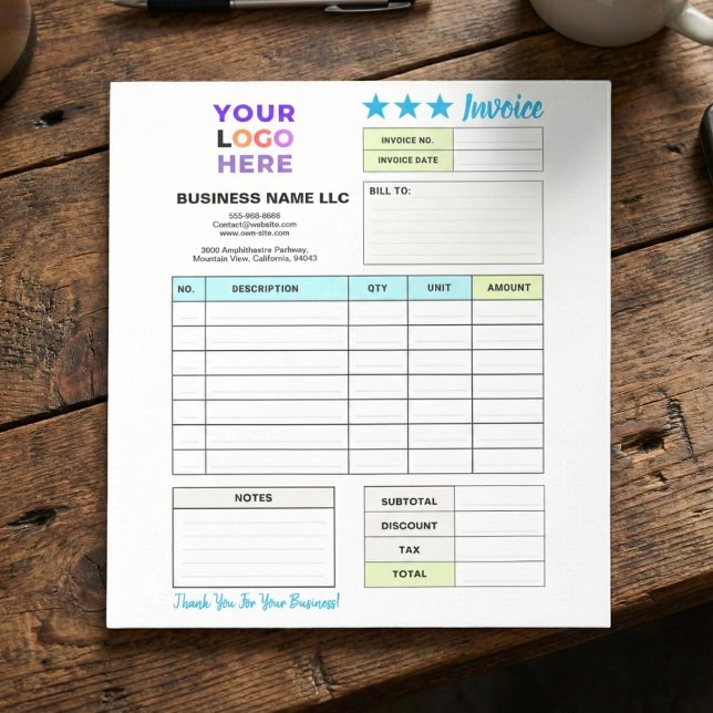 Bloc-note Formulaire de reçu de vente de facture | Logo d'en (personalized order forms, small business stationery)
