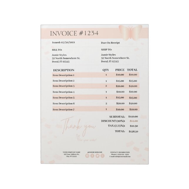 Bloc-note Formulaire de soumission professionnelle, facture, (Tourné)